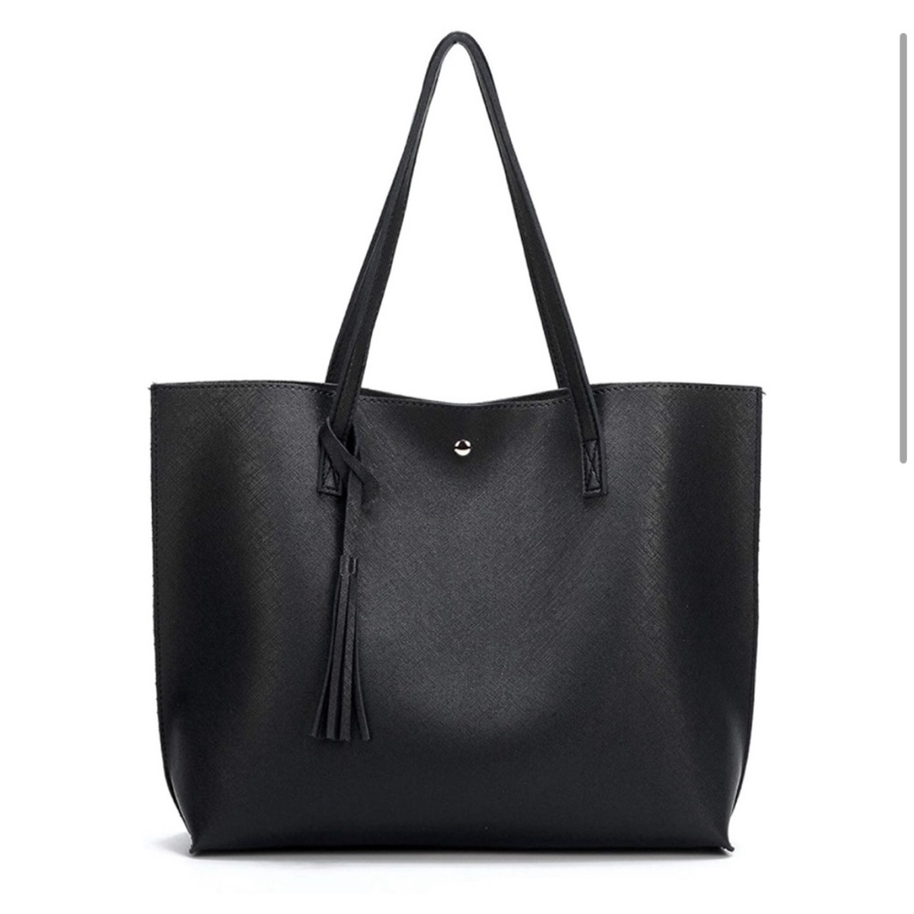 Black Faux Leather Tote Bag